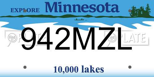 942MZL Minnesota License Plate