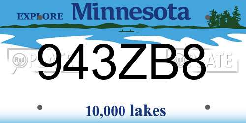 943ZB8 Minnesota License Plate