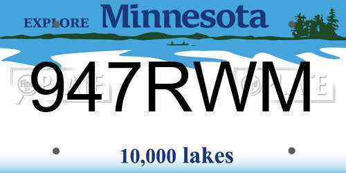 947RWM Minnesota License Plate