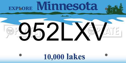 952LXV Minnesota License Plate