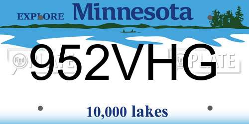 952VHG Minnesota License Plate