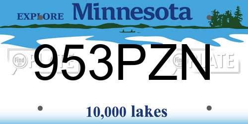 953PZN Minnesota License Plate