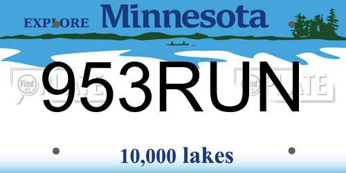 953RUN Minnesota License Plate