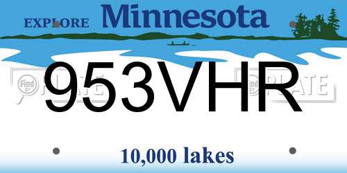 953VHR Minnesota License Plate