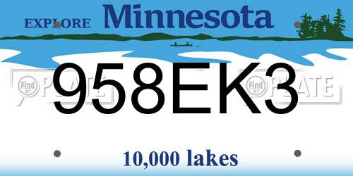 958EK3 Minnesota License Plate