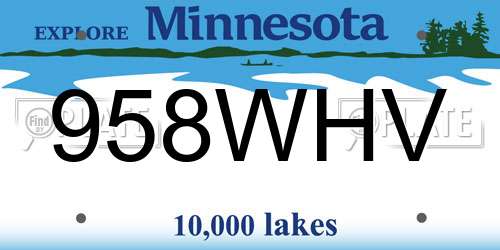 958WHV Minnesota License Plate
