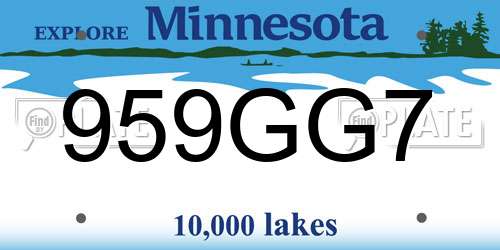 959GG7 Minnesota License Plate