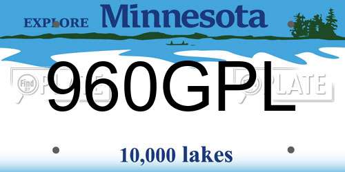960GPL Minnesota License Plate