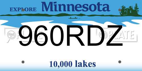 960RDZ Minnesota License Plate