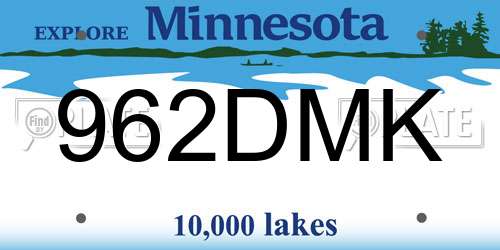 962DMK Minnesota License Plate