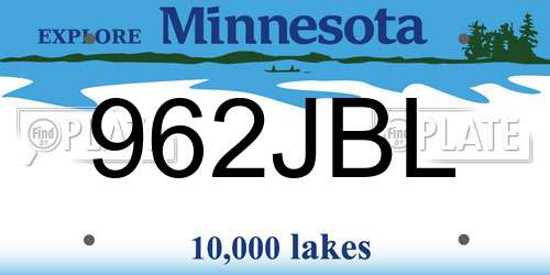 962JBL Minnesota License Plate