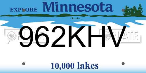 962KHV Minnesota License Plate