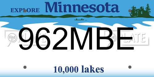 962MBE Minnesota License Plate