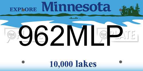 962MLP Minnesota License Plate