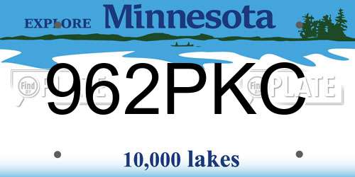 962PKC Minnesota License Plate