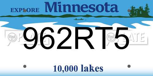 962RT5 Minnesota License Plate