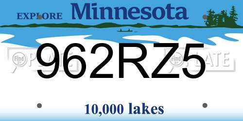962RZ5 Minnesota License Plate