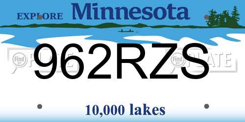 962RZS Minnesota License Plate