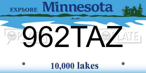 962TAZ Minnesota License Plate