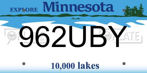 962UBY Minnesota License Plate