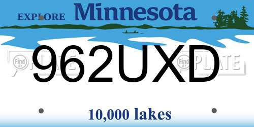962UXD Minnesota License Plate