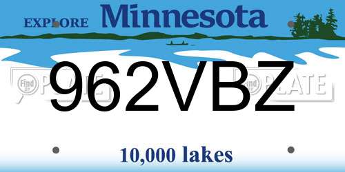 962VBZ Minnesota License Plate