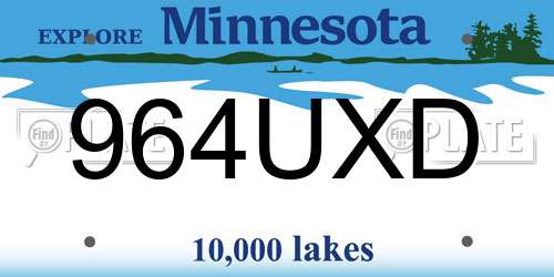 964UXD Minnesota License Plate