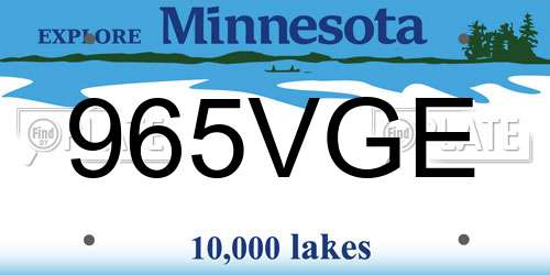 965VGE Minnesota License Plate