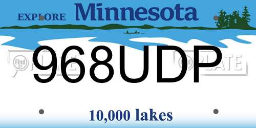 968UDP Minnesota License Plate