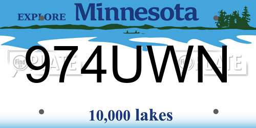 974UWN Minnesota License Plate