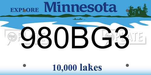 980BG3 Minnesota License Plate