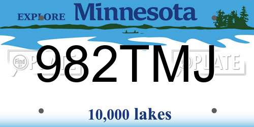 982TMJ Minnesota License Plate