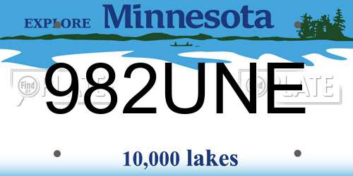 982UNE Minnesota License Plate