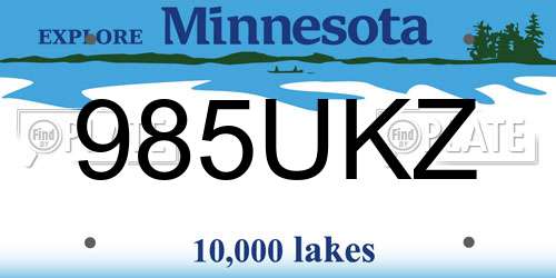 985UKZ Minnesota License Plate