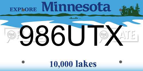 986UTX Minnesota License Plate