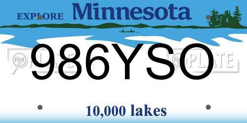 986YSO Minnesota License Plate