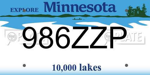 986ZZP Minnesota License Plate
