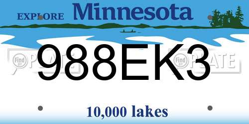 988EK3 Minnesota License Plate