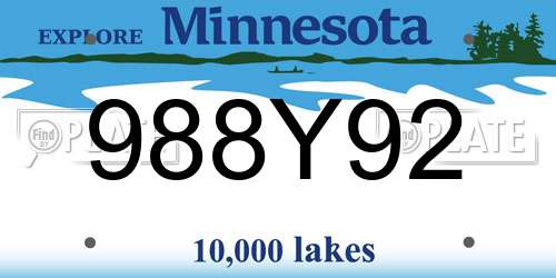988Y92 Minnesota License Plate
