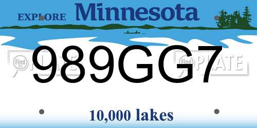 989GG7 Minnesota License Plate