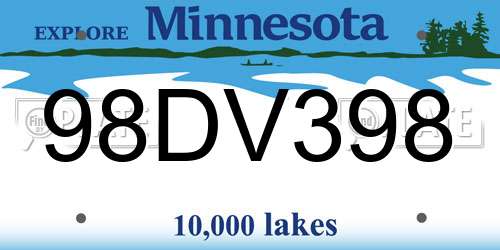 98DV398 Minnesota License Plate