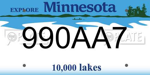 990AA7 Minnesota License Plate