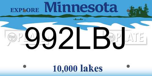 992LBJ Minnesota License Plate