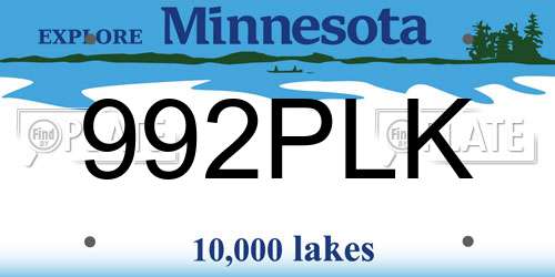 992PLK Minnesota License Plate