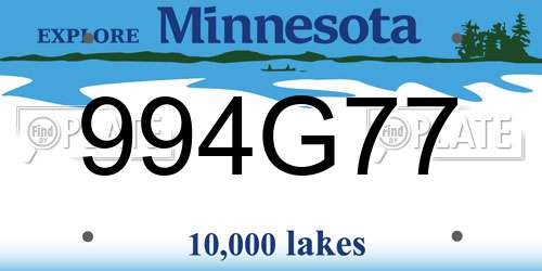 994G77 Minnesota License Plate