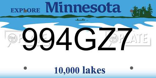 994GZ7 Minnesota License Plate