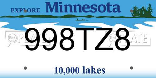 998TZ8 Minnesota License Plate