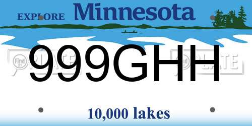 999GHH Minnesota License Plate