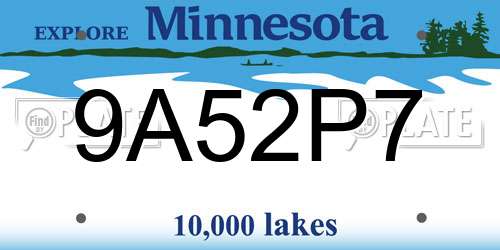 9A52P7 Minnesota License Plate