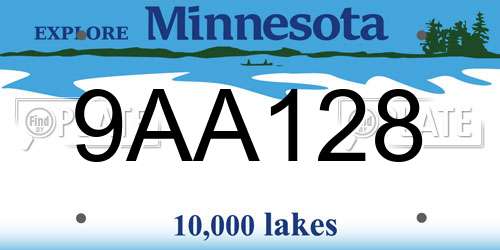 9AA128 Minnesota License Plate
